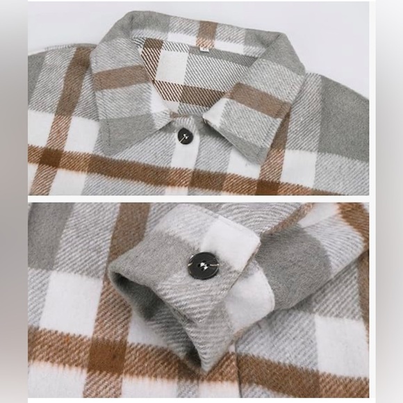 Woman’s Medium Shacket Jacket Coats Long Sleeve Plaid Lapel Button Down - Picture 4 of 9